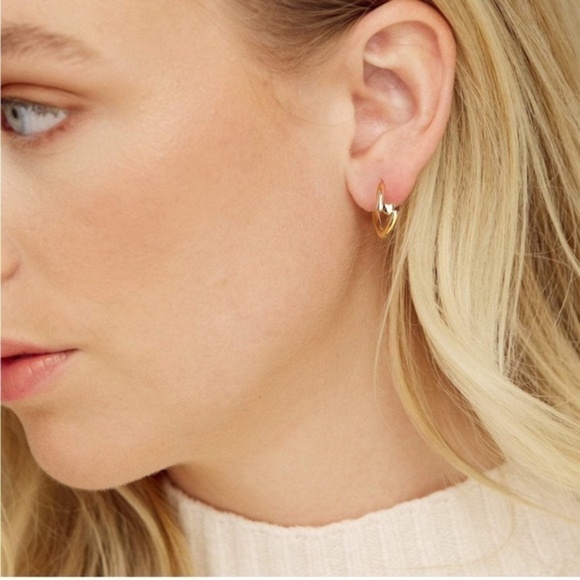 GOLD 14k Gold Plated Heart Hoop Earrings - Picture 2 of 2